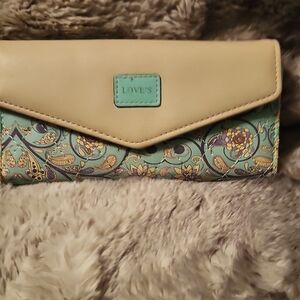 Love's Elegant Floral Wallet - Cream and Blue